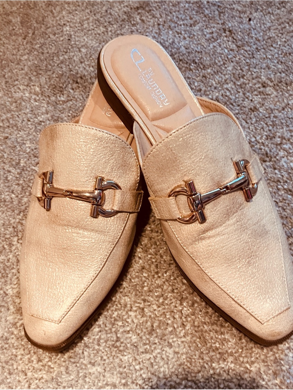 Laundry By Shelli Segal Champagne Gold-Trim Backless Mules